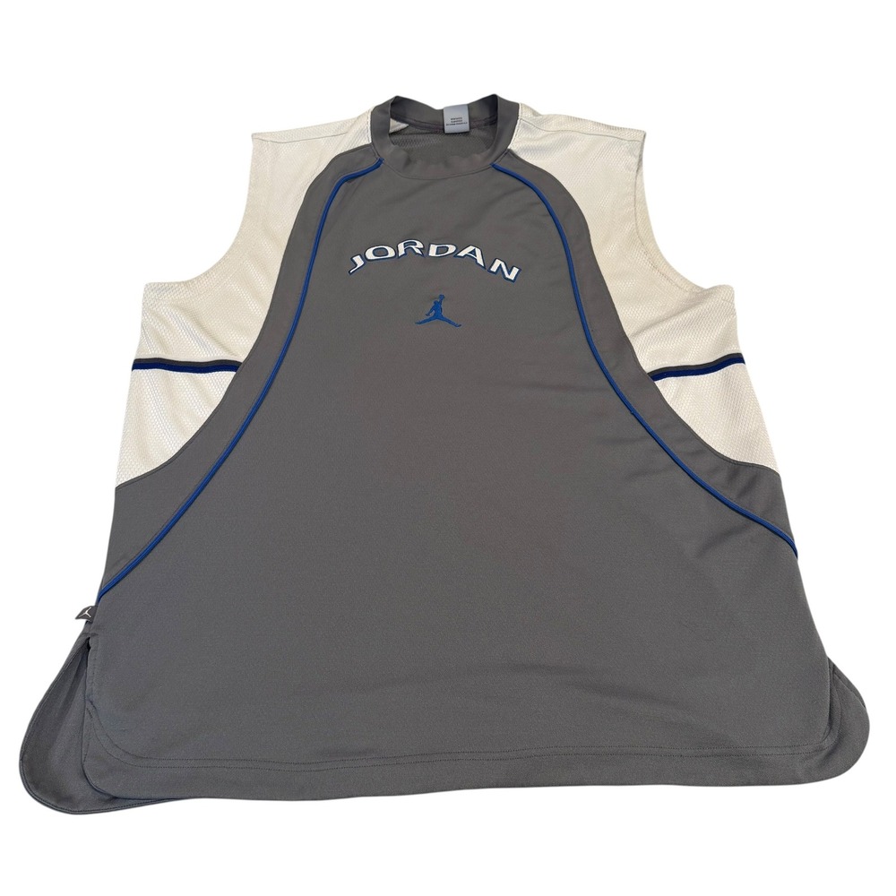 Jordan Brand Mens 3XL Grey White Blue Sleeveless Basketball Jersey Shirt 23 Y2K